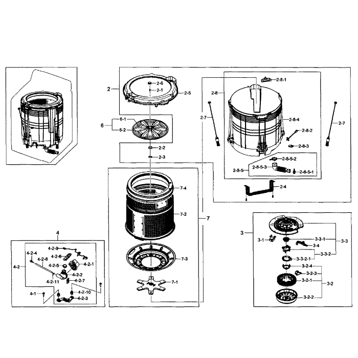 Tub Assembly Diagram and Parts List for WA484DSHASU A1-01 Samsung Washer