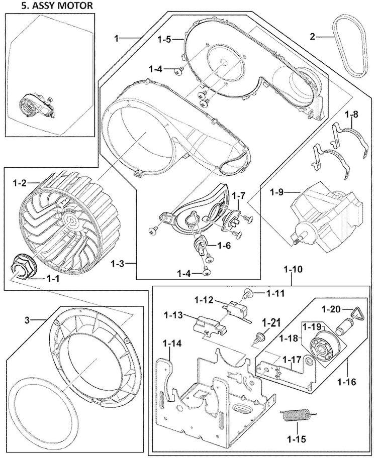 Motor Assy Diagram and Parts List for DV419AGW XAA-0000 Samsung Dryer