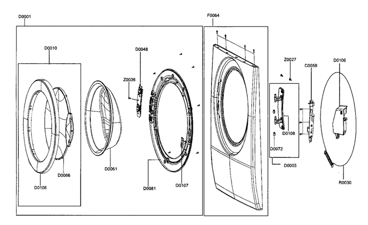 Door Assy Diagram and Parts List for WF206BNW XAC Samsung Washer