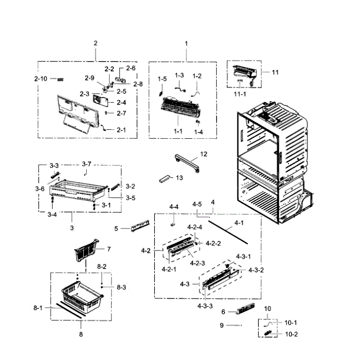 Freezer Diagram and Parts List for RF28JBEDBSG AA-02 Samsung Refrigerator