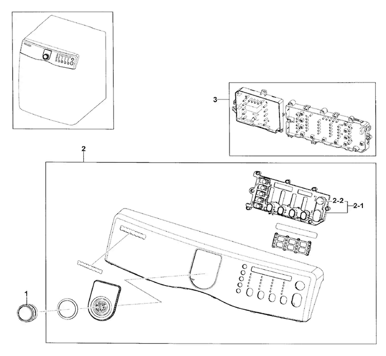 Control Panel Diagram and Parts List for DV409AER XAA-0001 Samsung Dryer