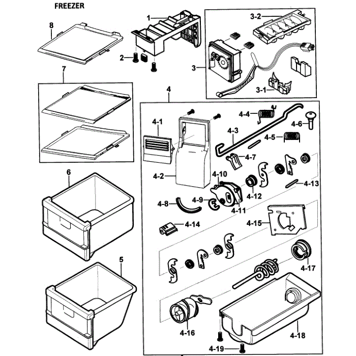 Ice Maker Diagram and Parts List for RS2578WW XAA-00 Samsung Refrigerator