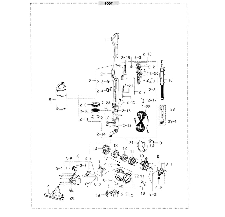 Body Diagram and Parts List for VU12F40SBBT AA Samsung Upright Vacuum