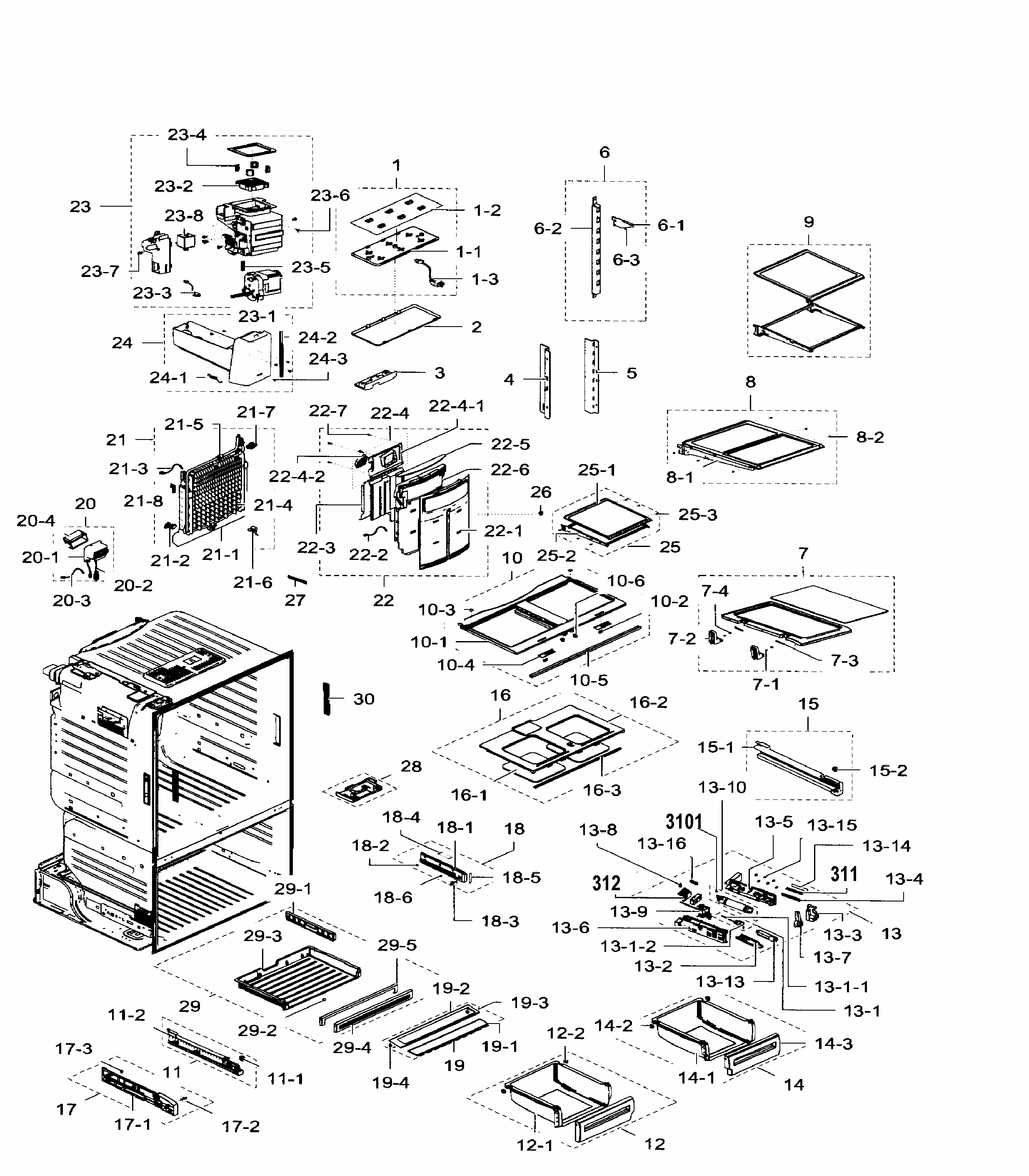 Fridge Diagram and Parts List for RF28HFEDTSR AA-0007 Samsung Refrigerator