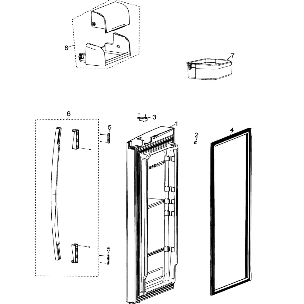 Right Door Parts Diagram and Parts List for RF26XAEWP/XAA  Samsung Refrigerator