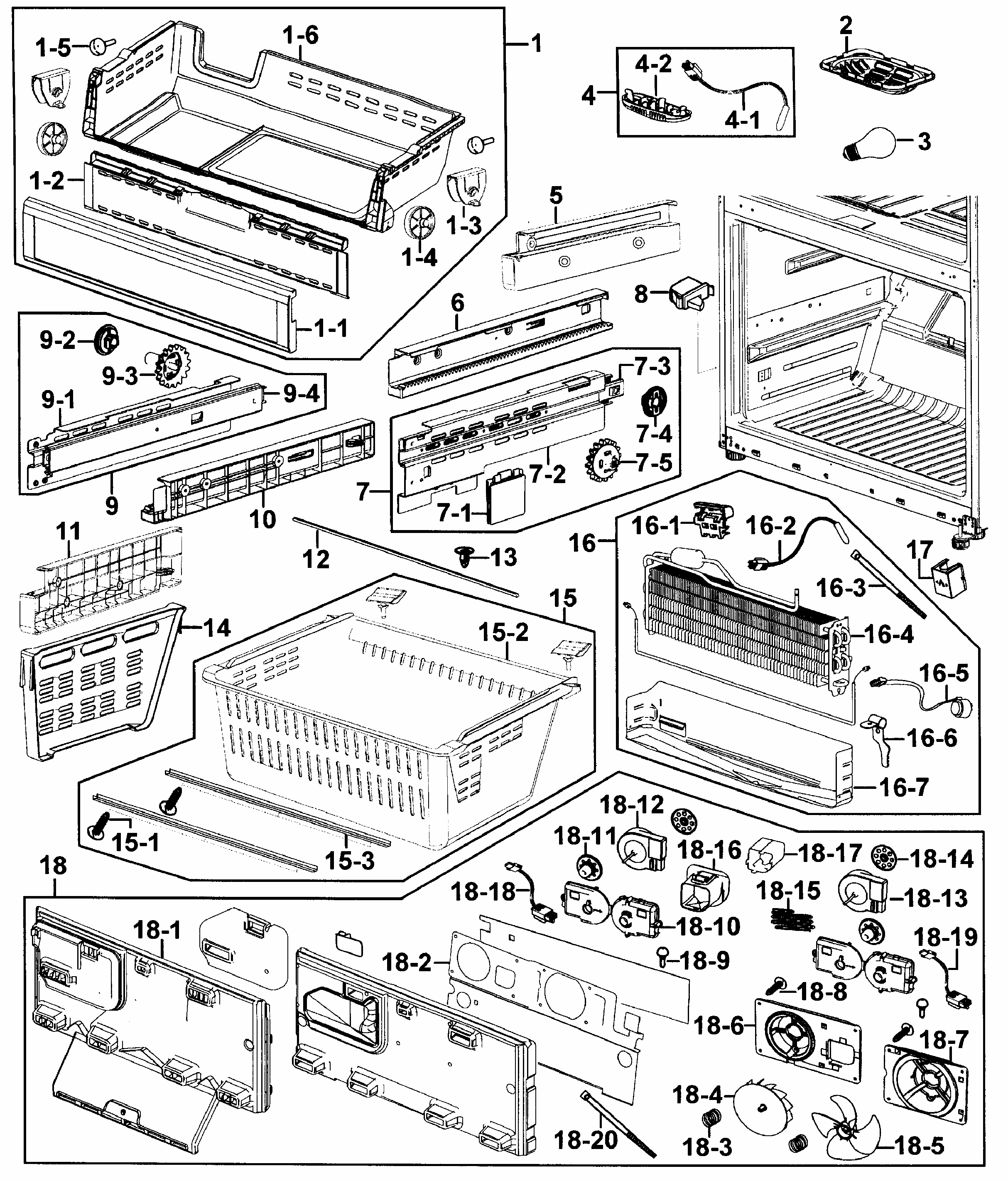 Freezer Diagram and Parts List for RF267AZPN XAA-0000 Samsung Refrigerator