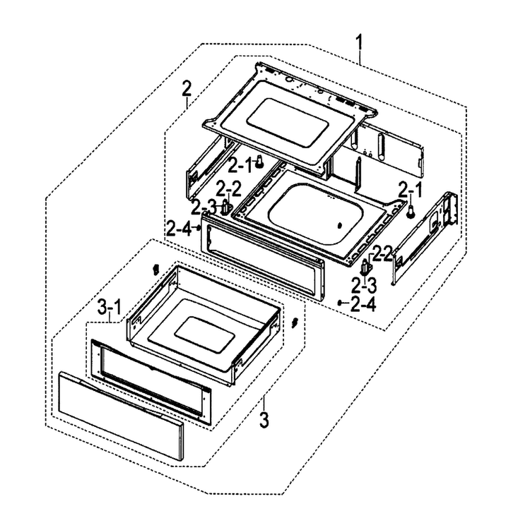 Drawer Assy Diagram and Parts List for FCQ321HTUX XAA-0000 Samsung Range