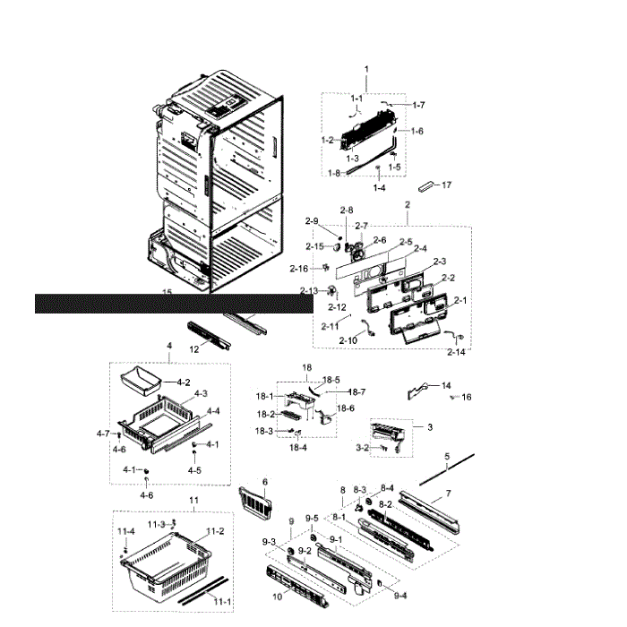 Freezer Diagram and Parts List for RF263TEAEBC AA-02 Samsung Refrigerator