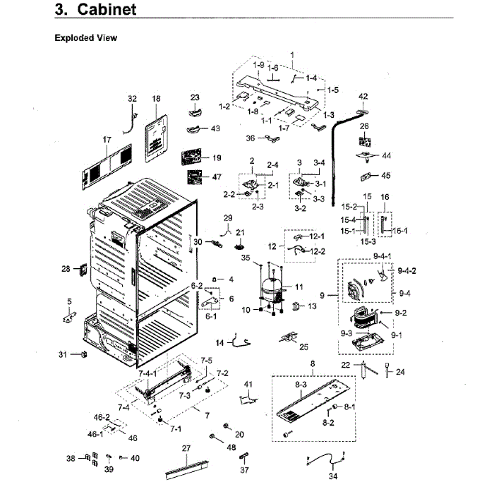 Cabinet Diagram and Parts List for RF23HCEDBSR AA-14 Samsung Refrigerator