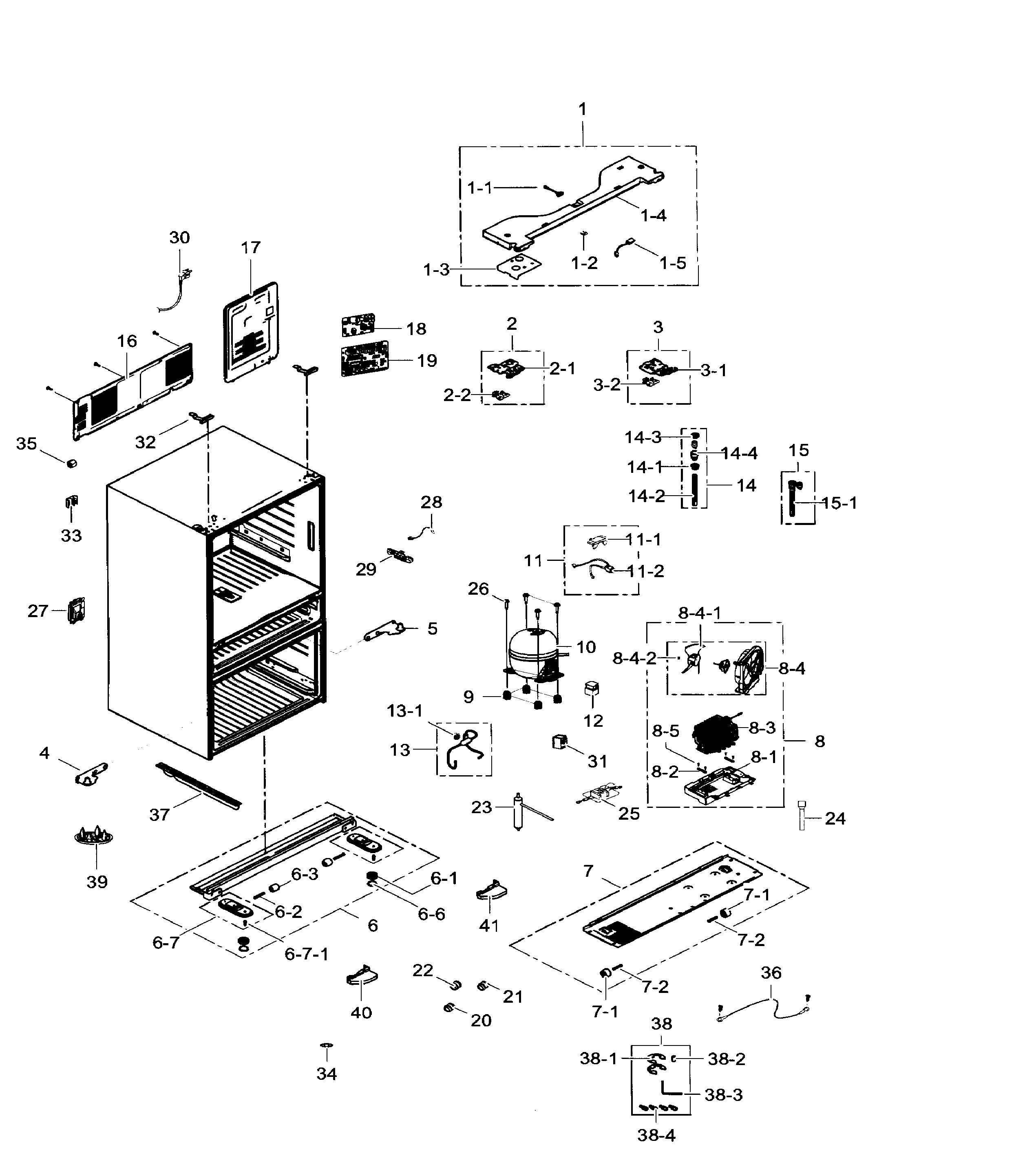 Cabinet Diagram and Parts List for RF24FSEDBSR AA-0008 Samsung Refrigerator