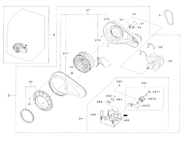 Motor Duct Diagram and Parts List for DV42H5400GF A3-0000 Samsung Dryer