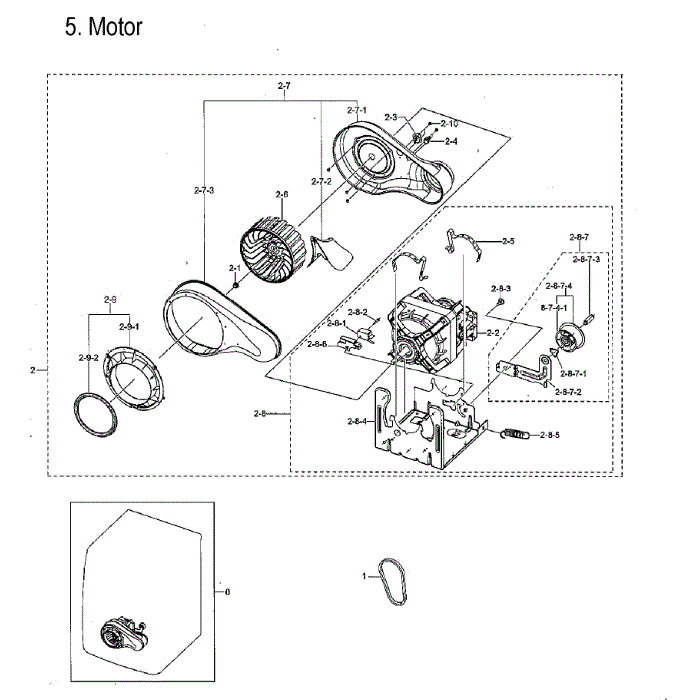 Motor Diagram and Parts List for DVG45M5500P A3-00 Samsung Dryer