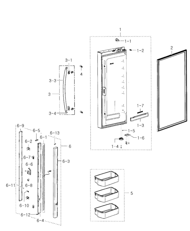 Left Door Diagram and Parts List for RFG293HAPN XAA-0001 Samsung Refrigerator