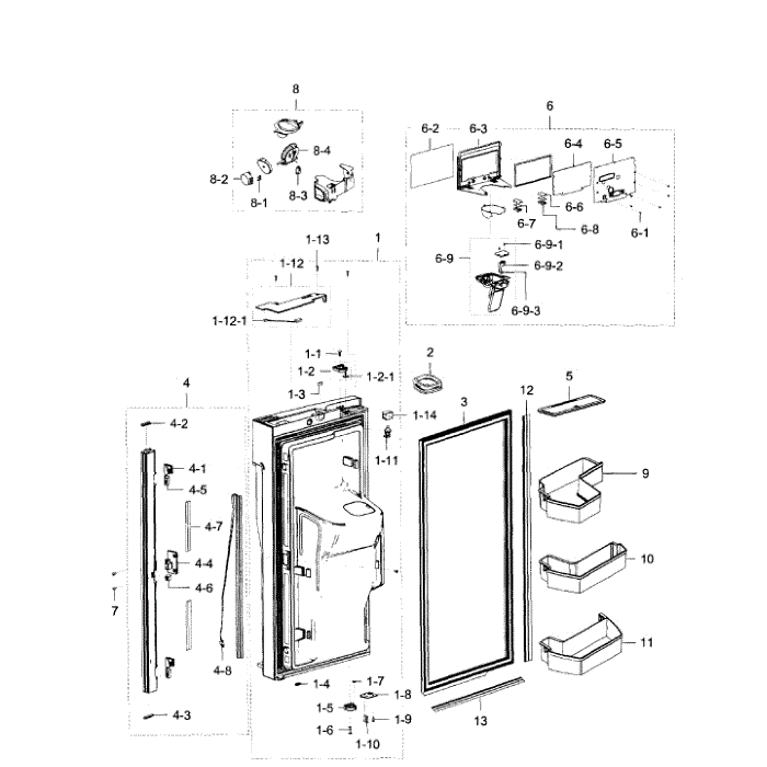 Door Lt-Fridge Diagram and Parts List for RF32FMQDBSR AA-00 Samsung Refrigerator