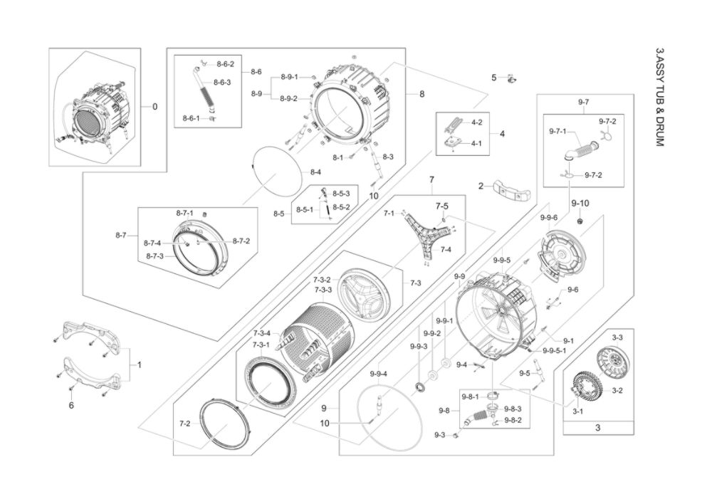 Tub And Drum Assembly Diagram and Parts List for WF42H5200AF A2-11 Samsung Washer