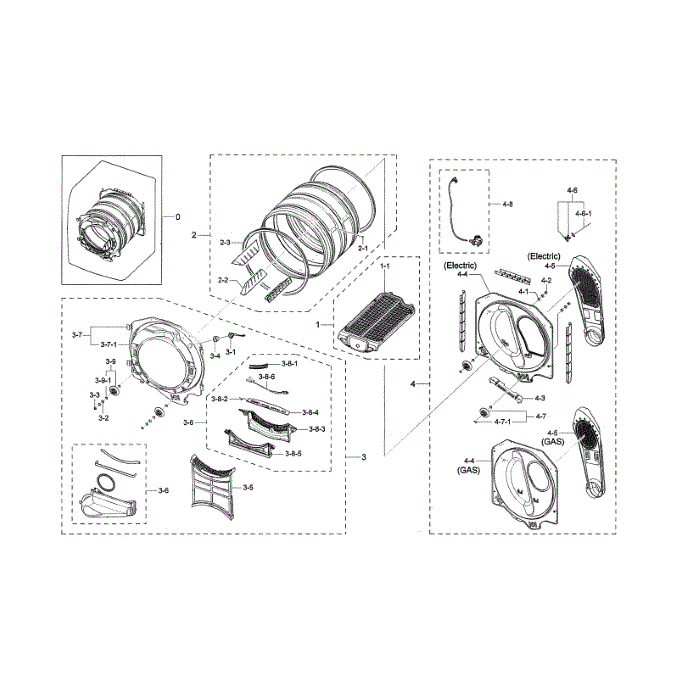 Drum Diagram and Parts List for DV45K6500GV A3-01 Samsung Dryer