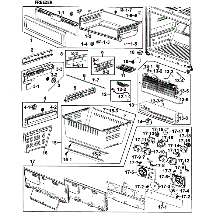 Freezer Diagram and Parts List for RF26VACWP XAA-00 Samsung Refrigerator