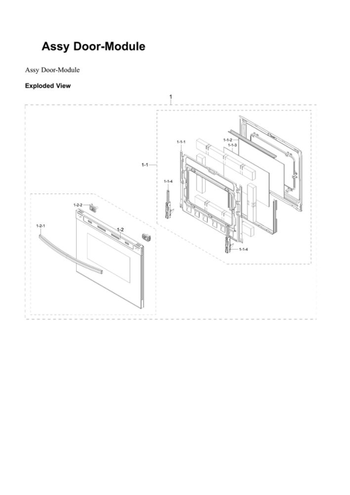 Door-Module Assembly Diagram and Parts List for NX60A6311SG AA-02 Samsung Range