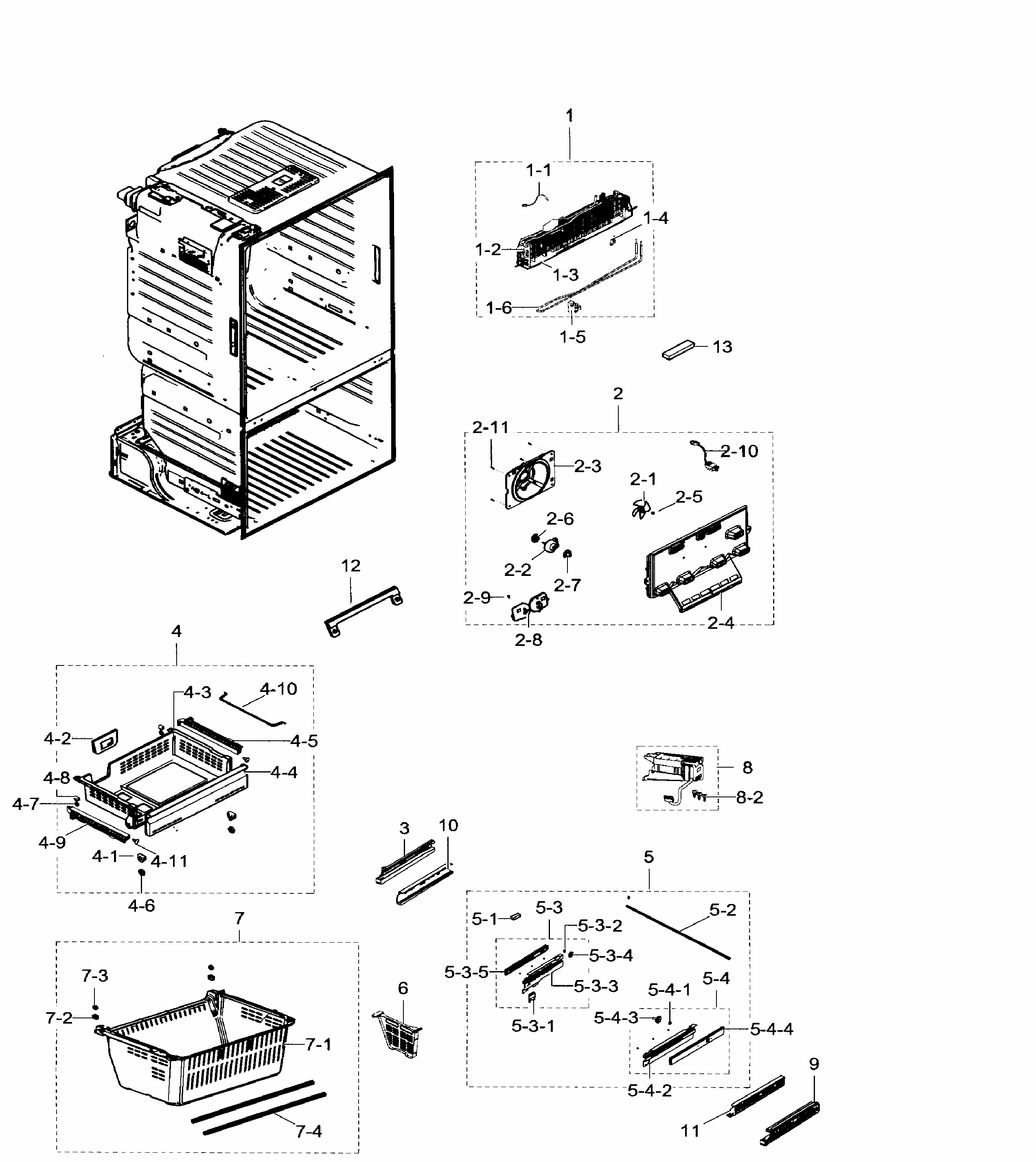 Freezer Diagram and Parts List for RF23HTEDBSR AA-0004 Samsung Refrigerator