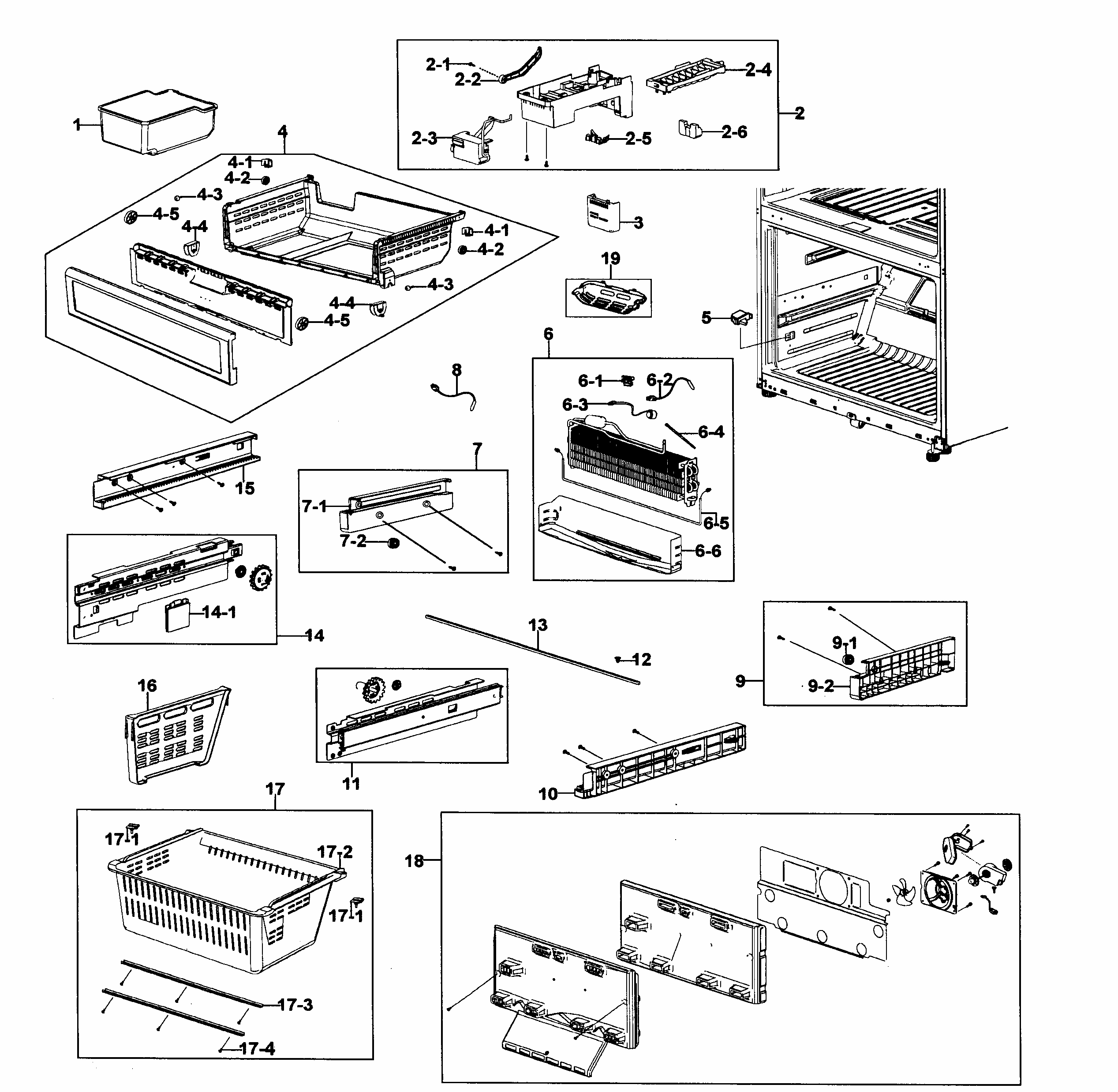Freezer Diagram and Parts List for RF266ACWP XAA-0000 Samsung Refrigerator