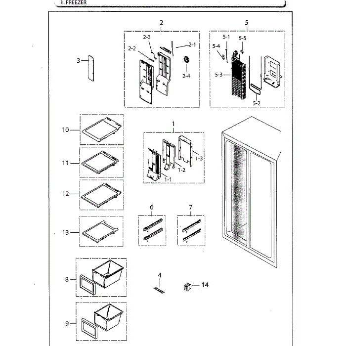 Freezer Diagram and Parts List for RS25H5111WW AA-02 Samsung Refrigerator