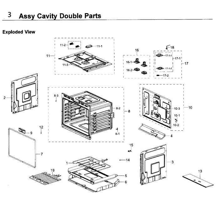 Cavity Double Diagram and Parts List for NV51K7770DG AA-00 Samsung Wall Oven