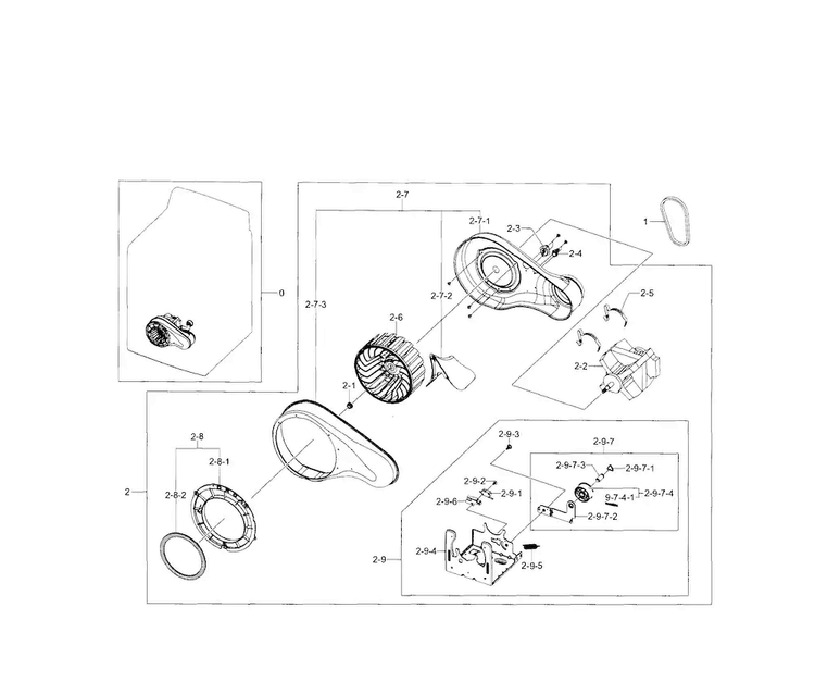 Motor Duct Diagram and Parts List for DV5471AEP XAA-0000 Samsung Dryer