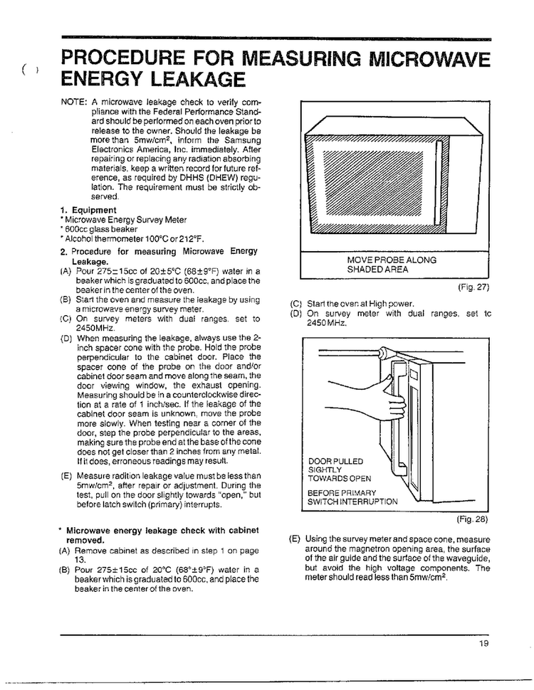 Microwave Energy Leakage Diagram and Parts List for MW4530U XAA Samsung Microwave