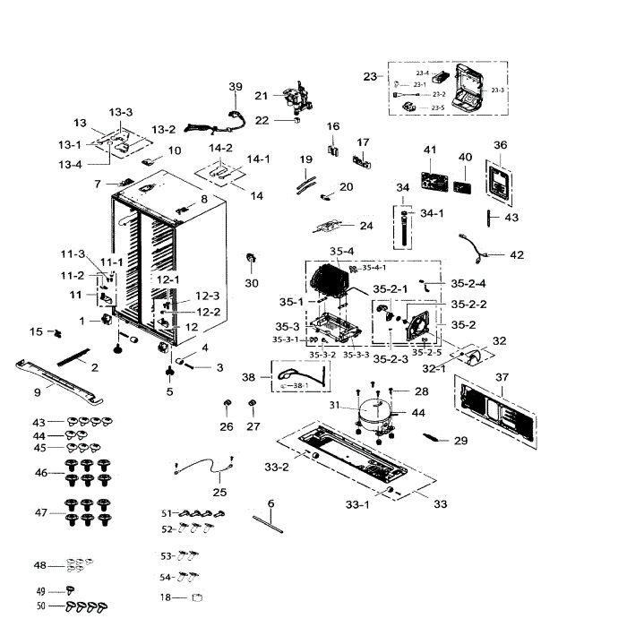 Cabinet Diagram and Parts List for RS265TDBP XAA-00 Samsung Refrigerator