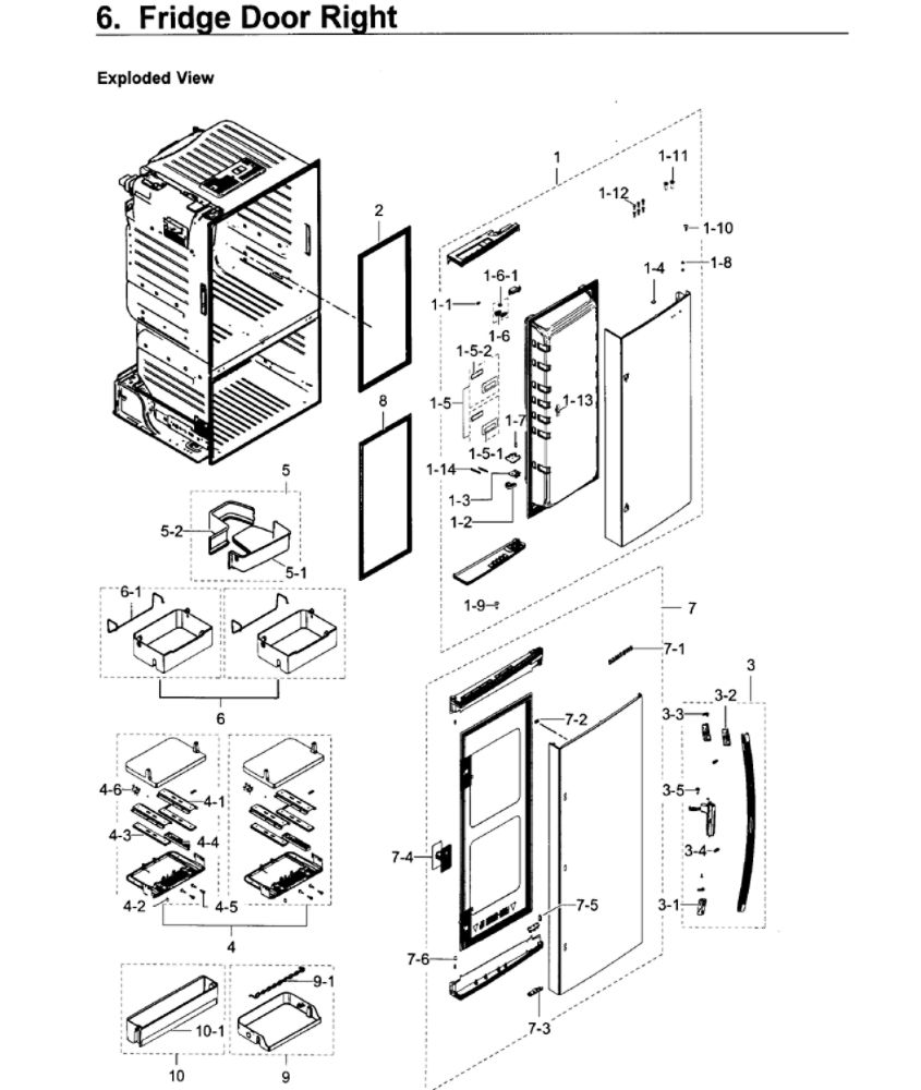 Fridge Door R Diagram and Parts List for RF28HDEDPWW AA-04 Samsung Refrigerator