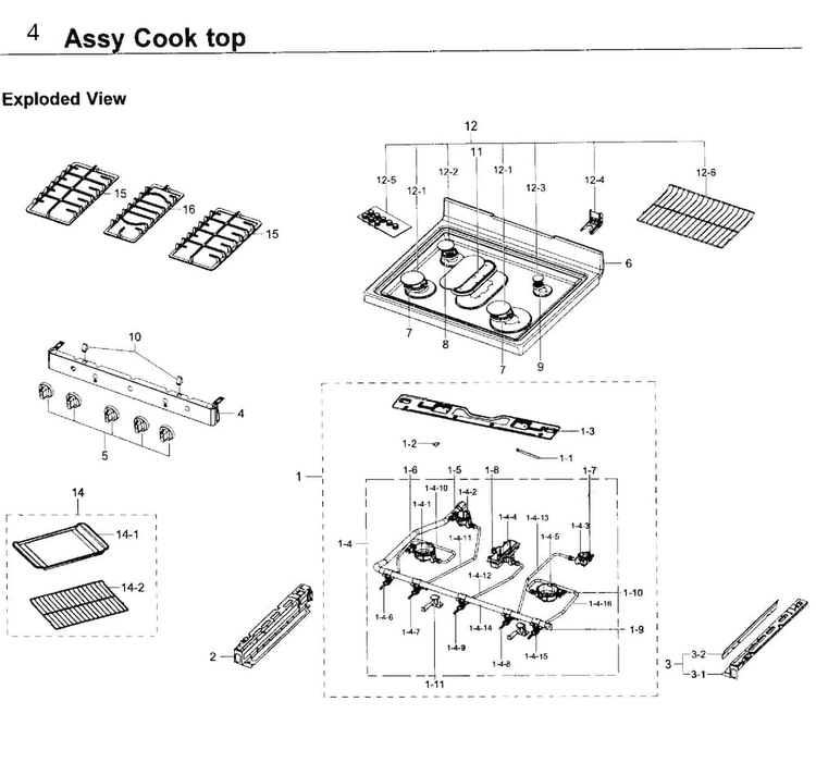 Cooktop Diagram and Parts List for NX58J5600SG AA-0000 Samsung Range