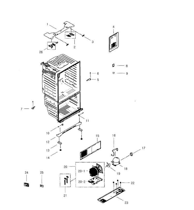 Cabinet Diagram and Parts List for RFG296HDRS XAA-0002 Samsung Refrigerator
