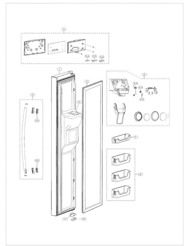 Door Left Diagram and Parts List for RS261MDPN XAA Samsung Refrigerator