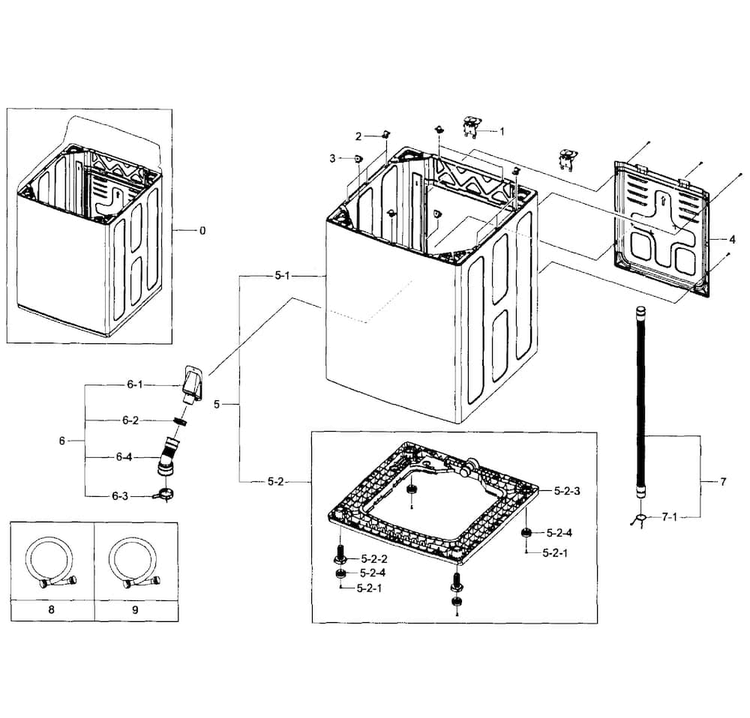 Frame Assy Diagram and Parts List for WA5451ANW XAA-0001 Samsung Washer