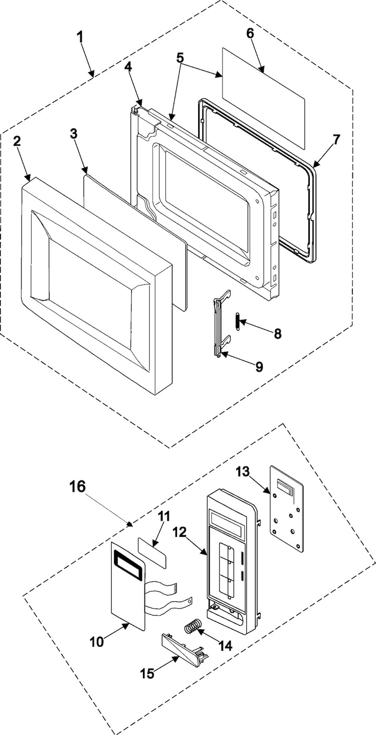 Control Panel/door Assembly Diagram and Parts List for MR1031CWC XAA Samsung Microwave