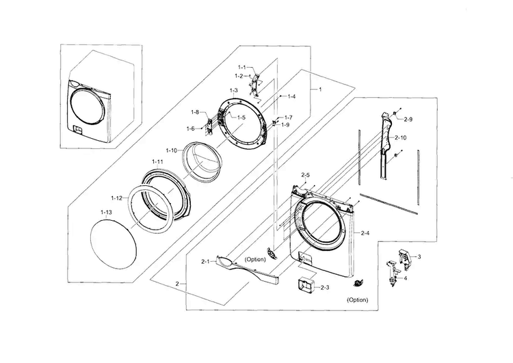 Frame Front & Door Diagram and Parts List for WF448AAW XAA-0007 Samsung Washer
