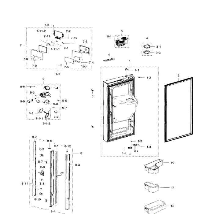 Left Door Diagram and Parts List for RFG299AARS XAA-00 Samsung Refrigerator