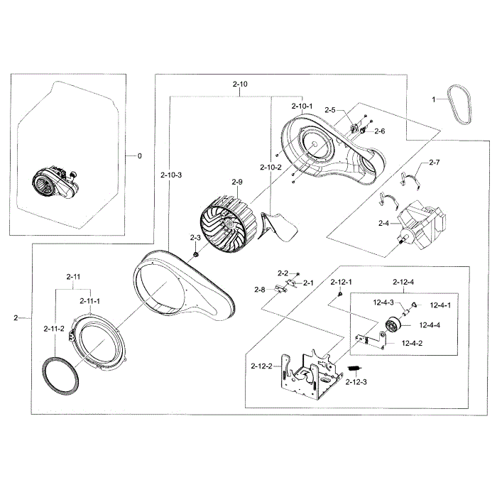 Motor Duct Diagram and Parts List for DV52J8060GW A2-00 Samsung Dryer