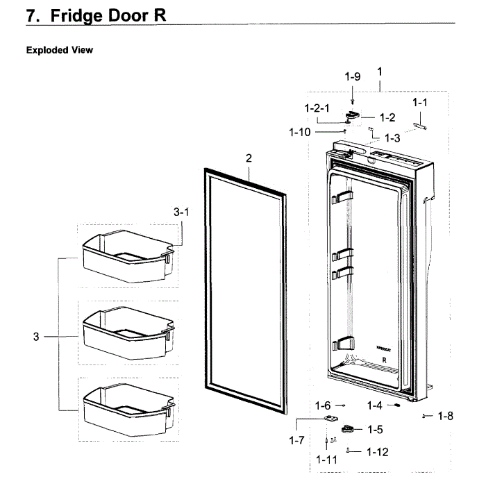 Fridge Door R Diagram and Parts List for RF23J9011SG AA-05 Samsung Refrigerator