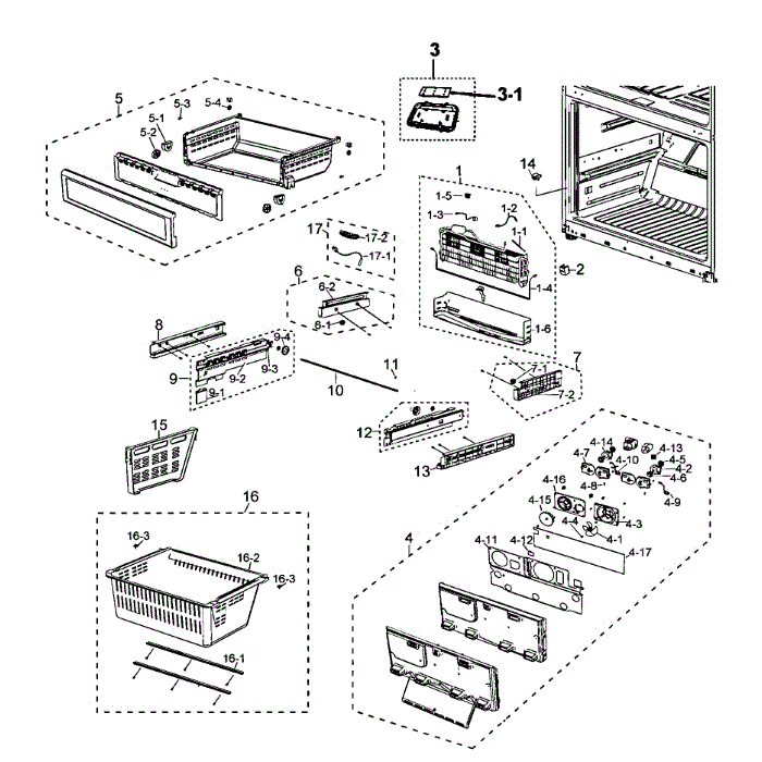 Freezer Diagram and Parts List for RF26XAEBP XAA-00 Samsung Refrigerator