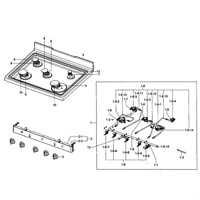 Cooktop Diagram and Parts List for NX58F5300SS AA-00 Samsung Range
