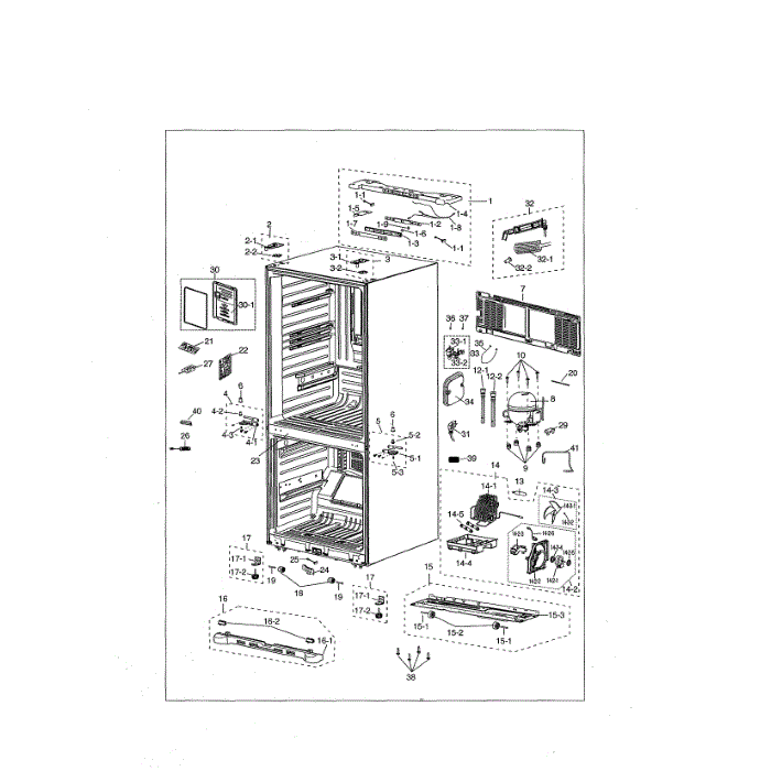 Cabinet Diagram and Parts List for RF18HFENBSR AA-00 Samsung Refrigerator