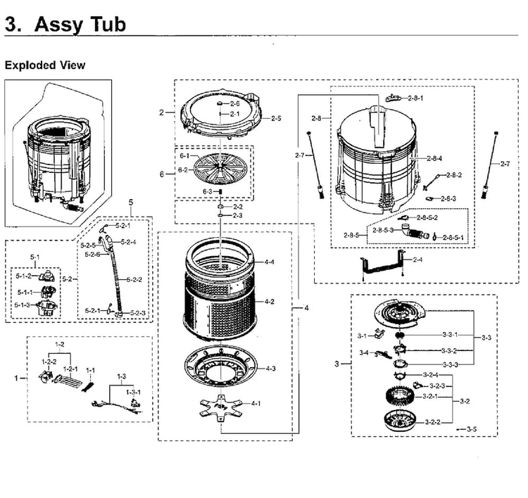Tub Asy Diagram and Parts List for WA5471ABP XAA-0001 Samsung Washer