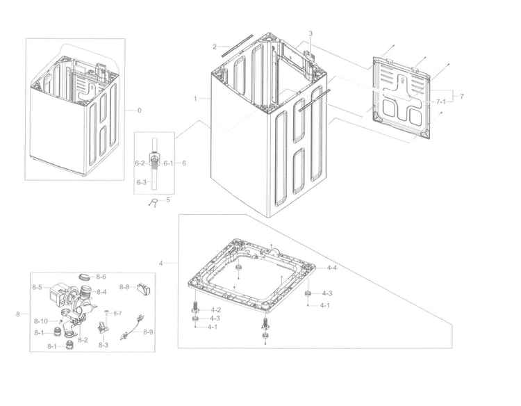 Frame Diagram and Parts List for WA45K7600AW A2-0000 Samsung Washer