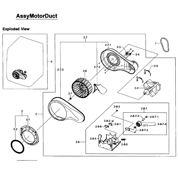 Motor Assembly Diagram and Parts List for DV405ETPAWR AA-01 Samsung Dryer