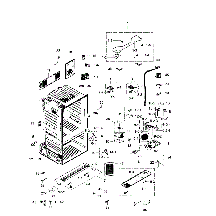 Cabinet Diagram and Parts List for RF28HFEDBWW AA-02 Samsung Refrigerator