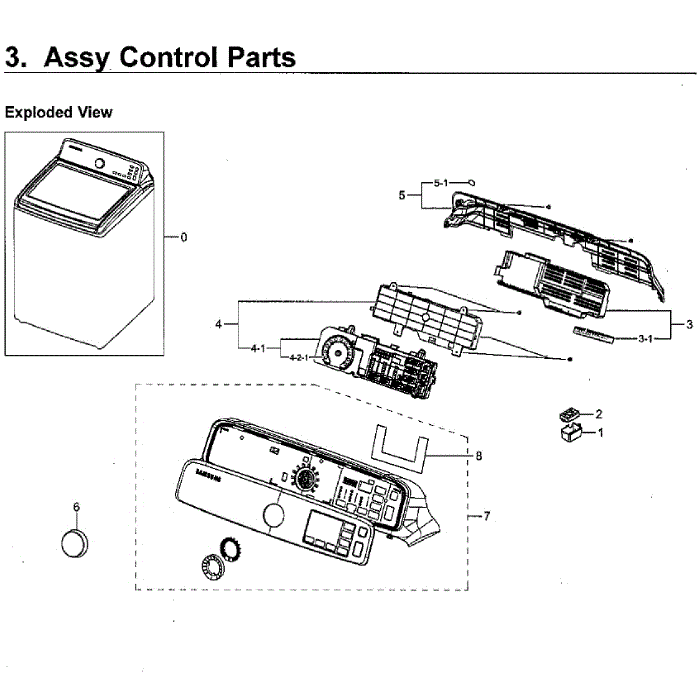 Control Panel Diagram and Parts List for WA52M7750AW A4-00 Samsung Washer