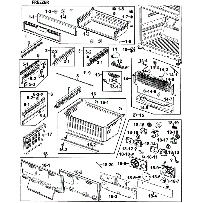 Freezer Diagram and Parts List for RFG295AARS XAA-00 Samsung Refrigerator