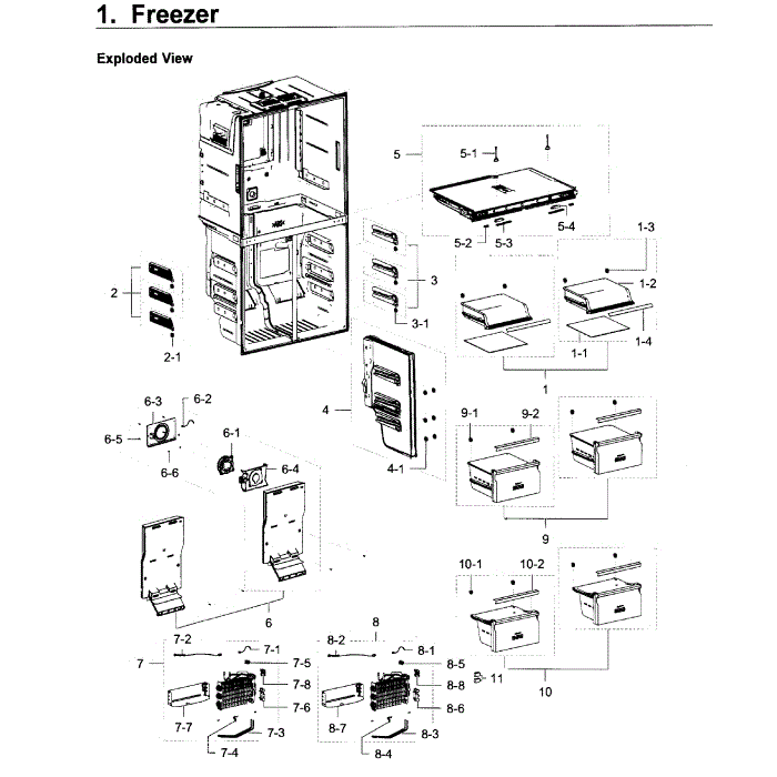 Freezer Diagram and Parts List for RF23J9011SG AA-05 Samsung Refrigerator