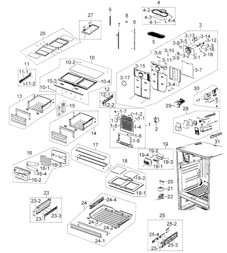Refrigerator Diagram and Parts List for RFG298AAPN XAA Samsung Refrigerator